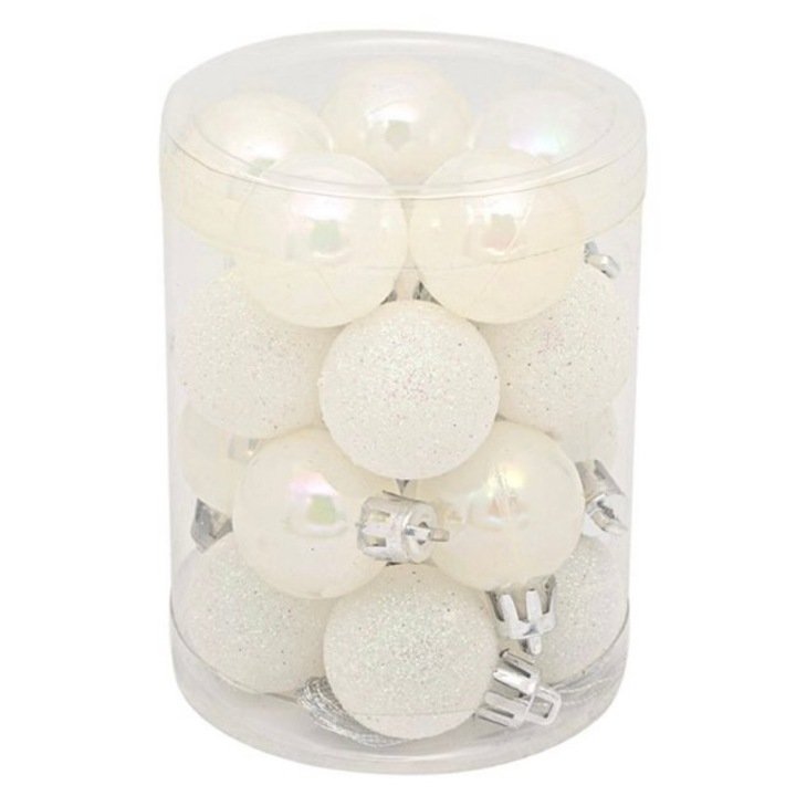 Set 20 globulete pentru bradul de Craciun, alb, 3 cm