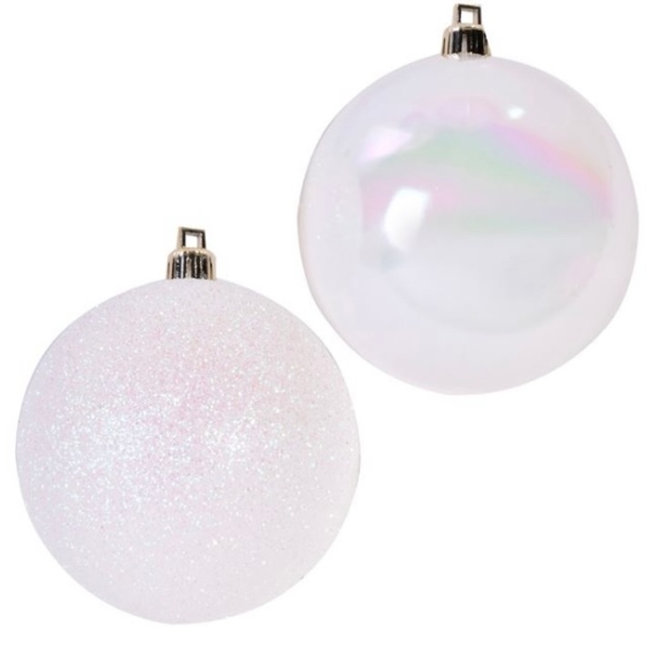 Set 6 globuri pentru bradul de Craciun, alb, 10 cm