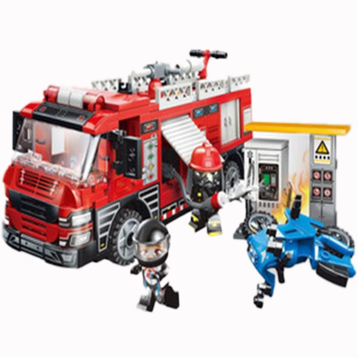 Set constructie, Qman, MineCity, Statie de incarcare pentru pompieri, 275 piese