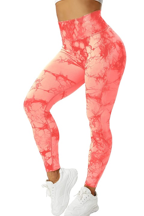Pantaloni fitness modelatori cu elemente grafice Marble, Roz XS INTL
