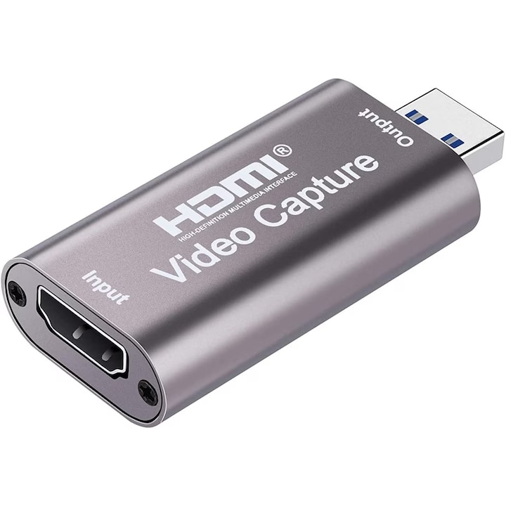 Placa de captura video input HDMI 4K 30Hz, la output 1080P@60Hz, HDMI/USB, Gri