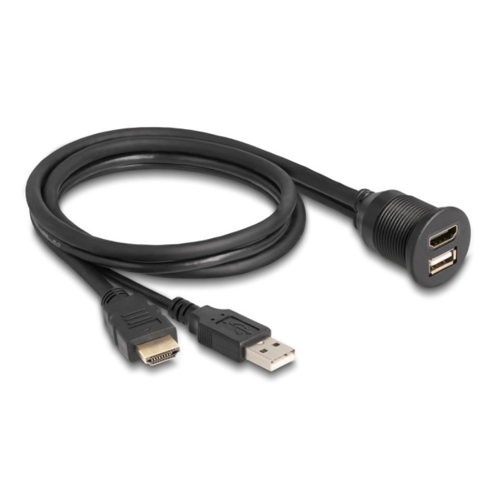 Delock HDMI-A kábel apa és A-típusú USB 2.0 apa - HDMI-A anya és A-típusú USB 2.0 anya 1m (DL-87880)
