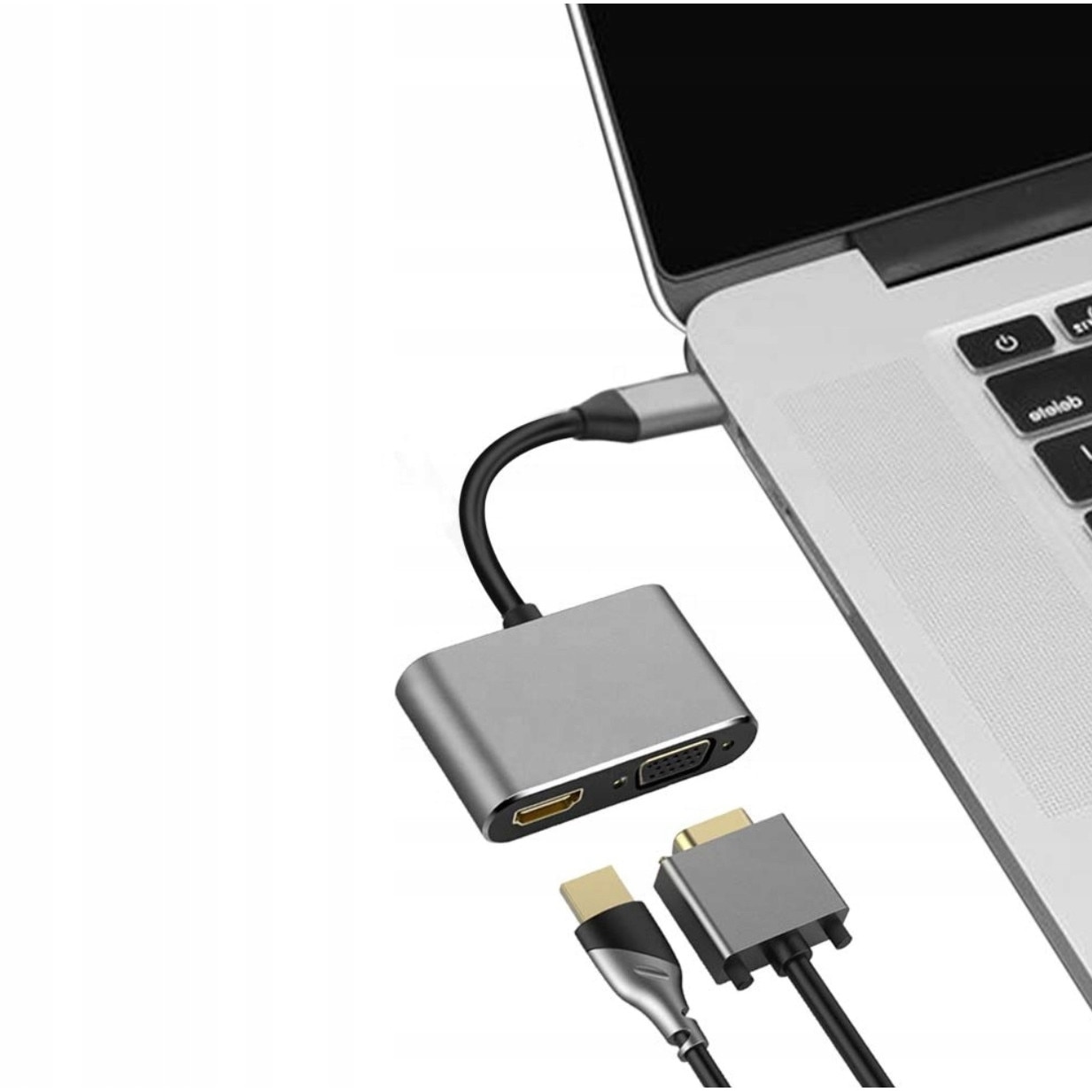 Adaptor Hub, Aluminiu, USB-C/HDMI 4k/VGA, Gri/Negru - eMAG.ro