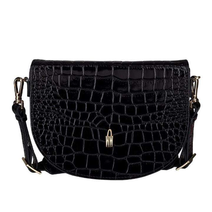 Női táska, Wojewodzic, Bőr, 22x16x6cm, Fekete