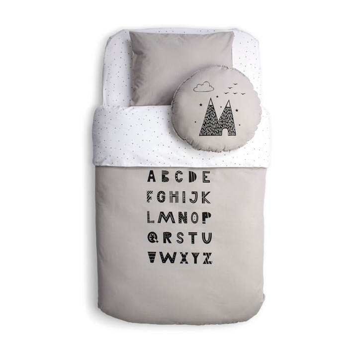 Set lenjerie pat, Story, Grey, Bej, 100x150