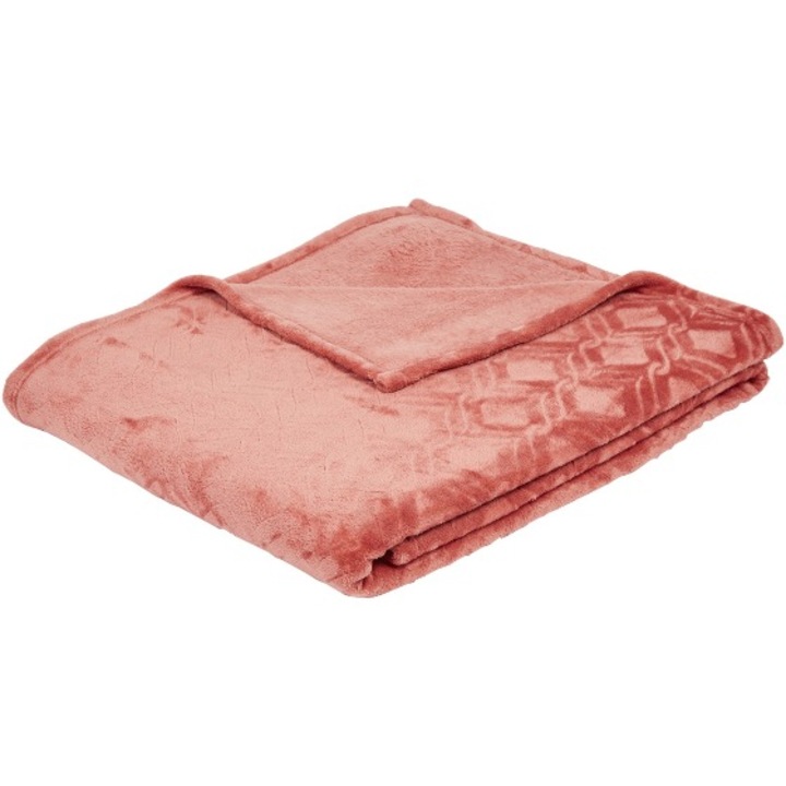 Кадифено одеяло с две страни 180 х 220 см, полиестер, розово