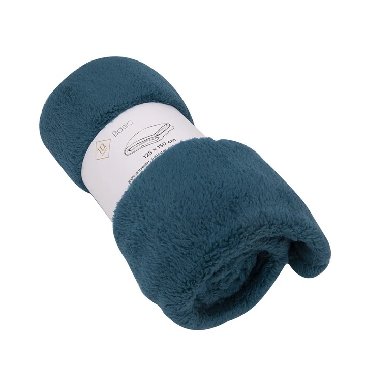 Patura din material foarte moale 125 x 150 cm, poliester, albastru