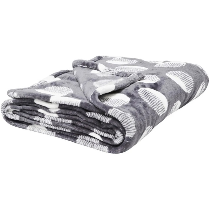 Одеяло от кадифена тъкан 130 x 170 см, шарка на точки, сиво/бяло