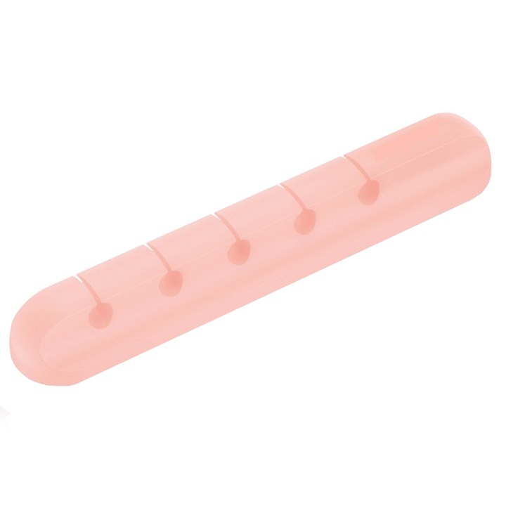 Clips autoadeziv cu 5 sloturi pentru organizare cabluri, Pink