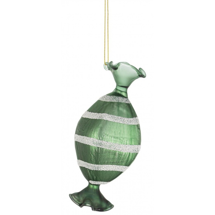 Set 12 ornamente brad Bomboana verde alba 6.3x13.5 cm