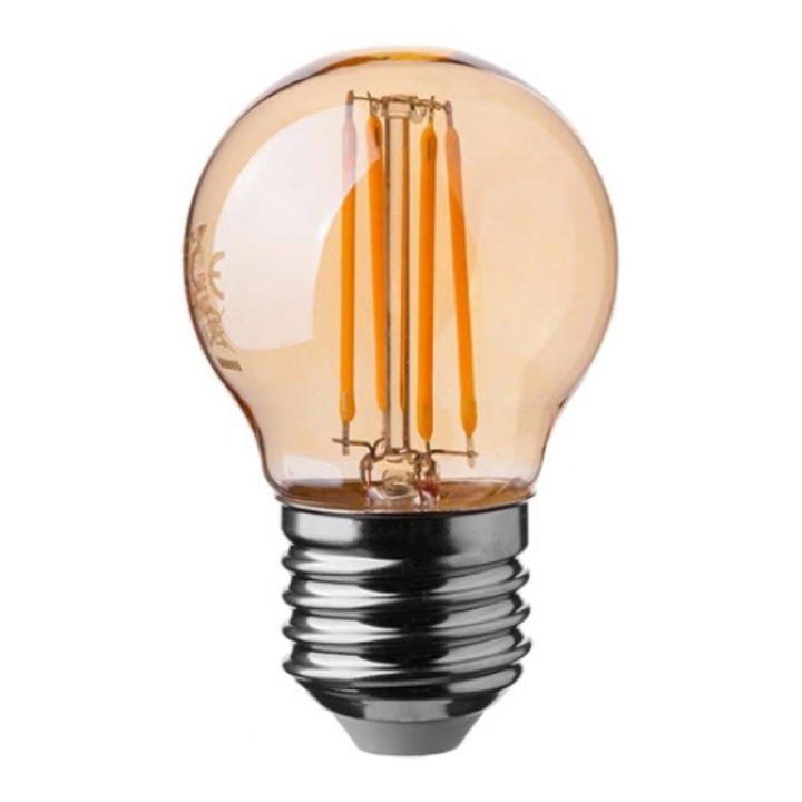 LED крушка 4W, нажежаема жичка, E27, G45, кехлибарено покритие, 2200K
