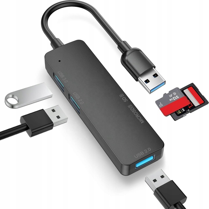 Adapter hub, alumínium, USB 3.0/MicroSD, fekete