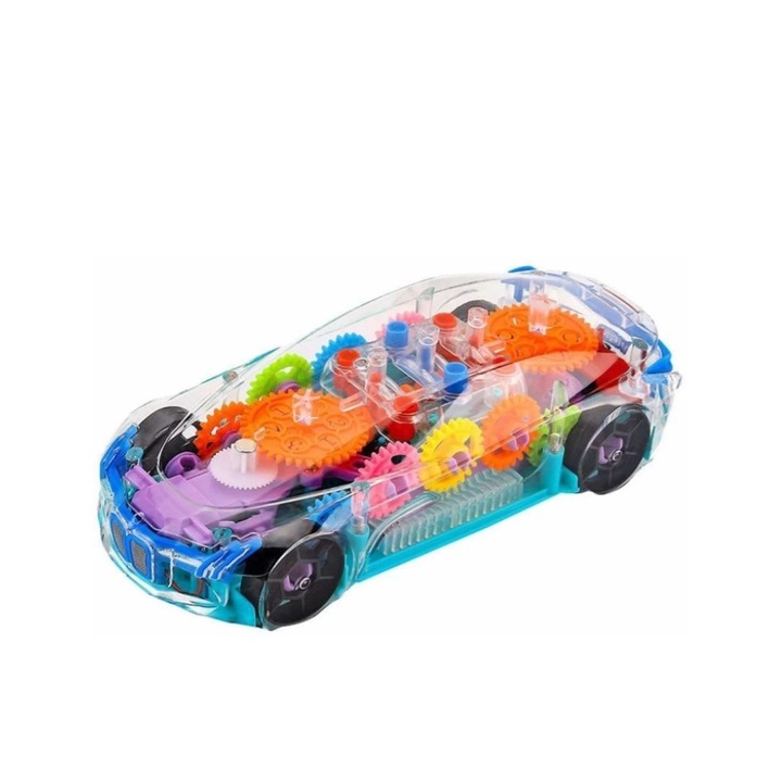 Masinuta transparenta cu mecanism vizibil, 19 cm, 3 ani+, CADOU set 10 baloane