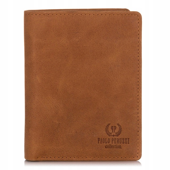 Portofel barbati, Paolo Peruzzi, Piele naturala, 12.5 x 10 x 2 cm, Maro cognac