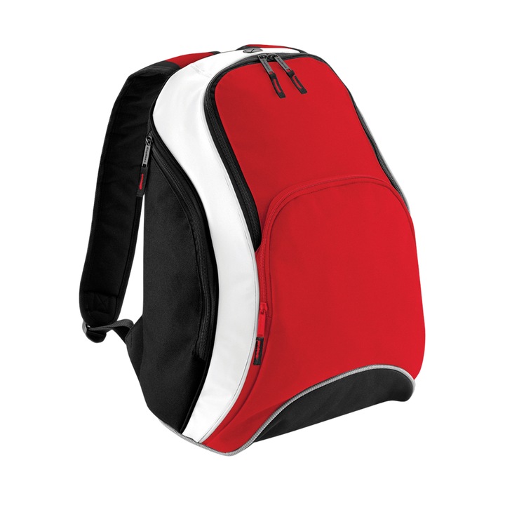 Rucsac Team, Ronic, cu 4 buzunare cu fermoar plus compartimente interioare, capacitate 21l, negru/alb/rosu