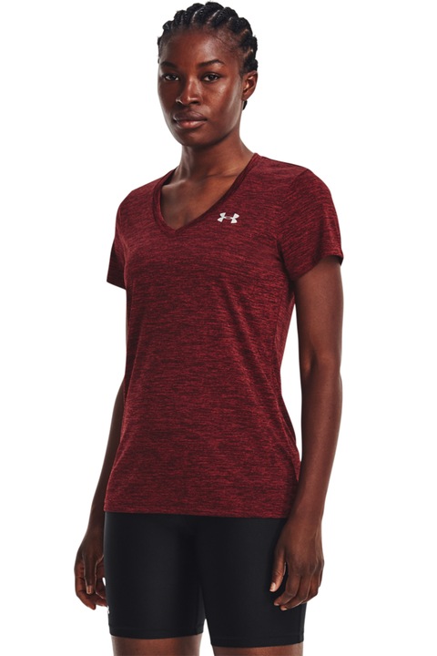 Under Armour, Tricou cu decolteu in V, pentru fitness Tech™, Rosu inchis