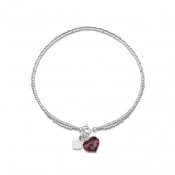 Bratara cu flori naturale, BijuCvete, cu inima si lant dublu, Argint 925, Maro/ Argintiu Bratara cu flori naturale, BijuCvete, cu inima si lant dublu, Argint 925, Maro/ Argintiu