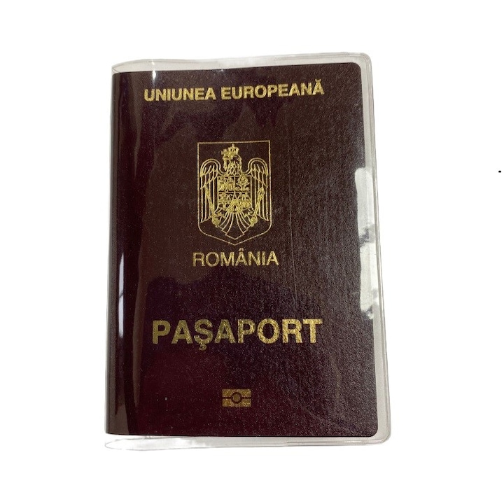 Coperta transparenta pentru pasaport cu buzunare interioare calitate premium