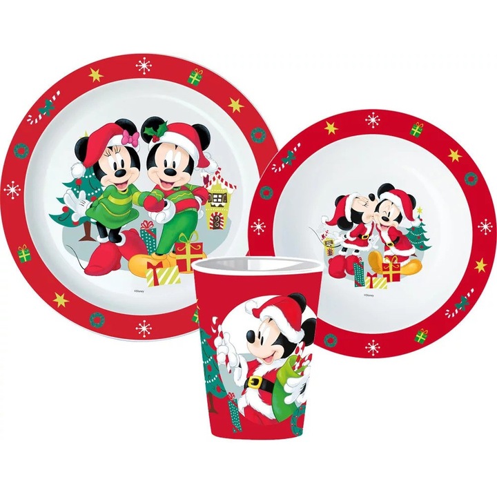Set 2xfarfurii si pahar copii, Stor, Disney Minnie Mickey, Plastic, Multicolor