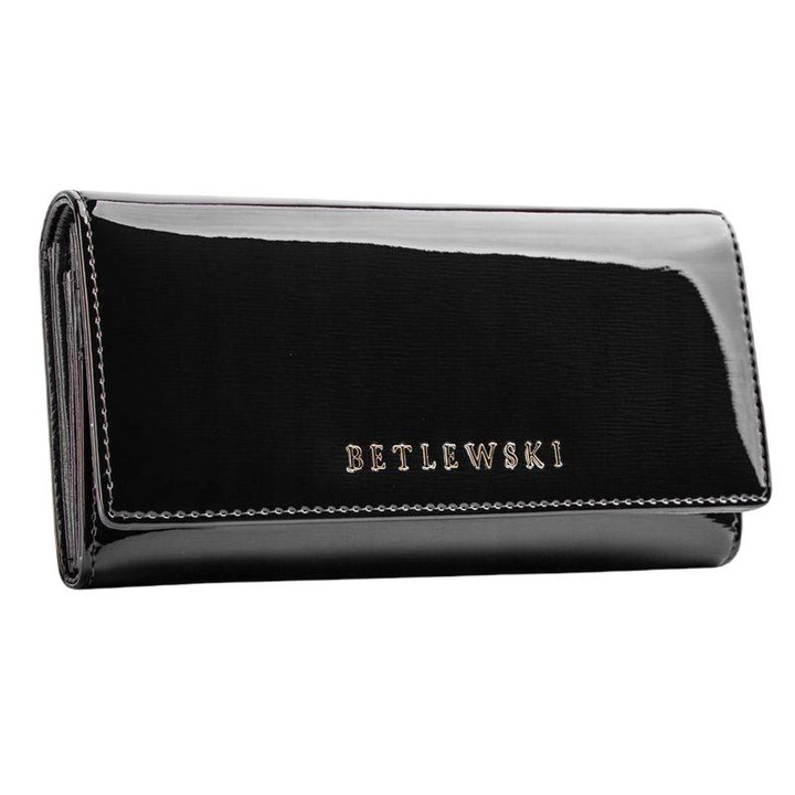 Portofel dama, Betlewski, Piele naturala lacuita, Negrudwqf, Rosu/Negru lucios