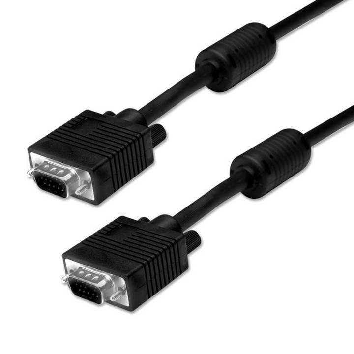 Кабел Powertech, VGA, 15-пинов, CAB-G027, 1080p, меден, 5 м, черен