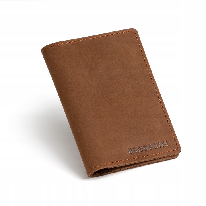 Portofel barbati, Brodrene, Piele naturala, 13 x 10 x 1 cm, Maro deschis