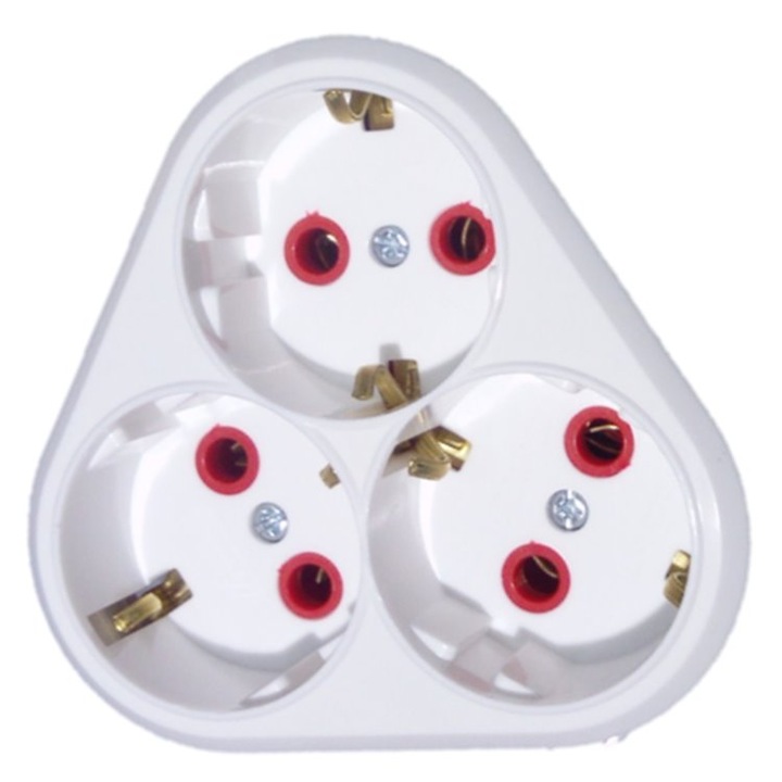 Priza tripla Mutlusan aparenta, rama inclusa, contact de protectie, 16A, 220V, alba