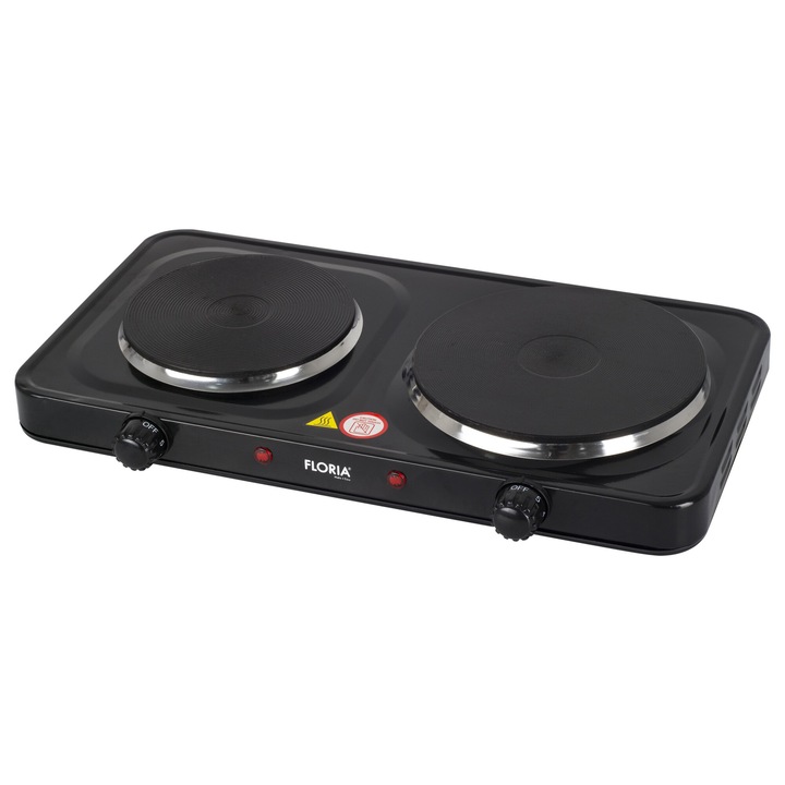 Plita electrica Floria ZLN-2844, 44 x 25 x 7 cm, NEGRU 2 ochiuri, termostat reglabil