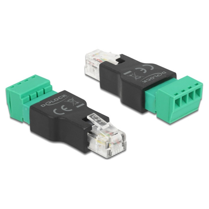 Delock adapter RJ11/14 apa csatlakozó a 4 tűs 2-részes terminálblokkhoz (DL-66527)