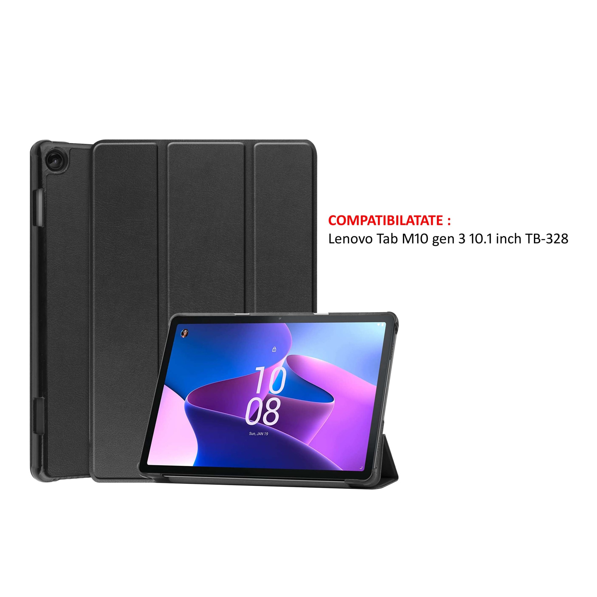 Husa smart cover tableta, pentru Lenovo Tab M10 gen 3 10.1 inch TB-328 neagra
