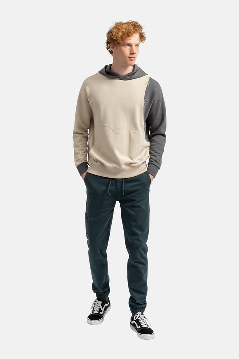 KAFT, Hanorac unisex cu maneci contrastante, Alb fildes/Gri carbune, 2XL