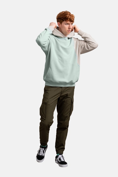 KAFT, Hanorac unisex cu maneci contrastante, Alb fildes/Verde menta, 2XL