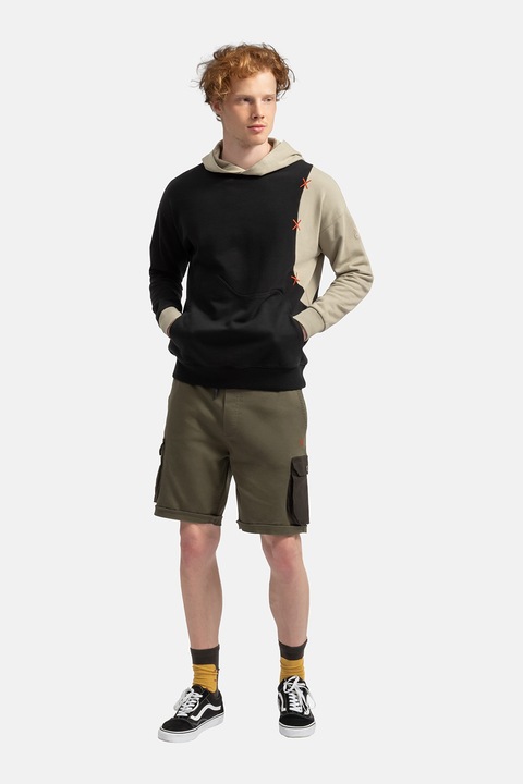 KAFT, Hanorac unisex cu maneci contrastante, Negru/Grej, 2XL