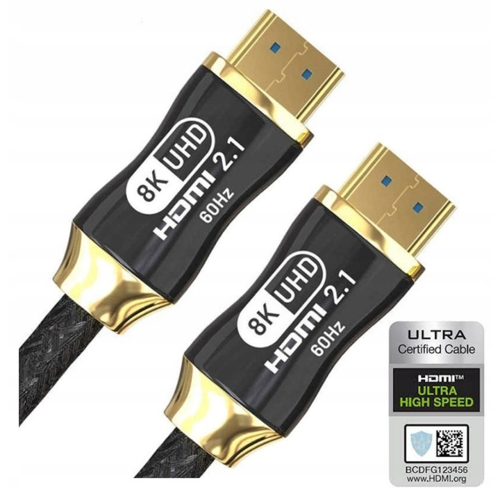 Cablu HDMI tata - HDMI tata, 2.1, Premium Ultra High Speed, 8K, 60HZ, 2 m, Negru/Auriu