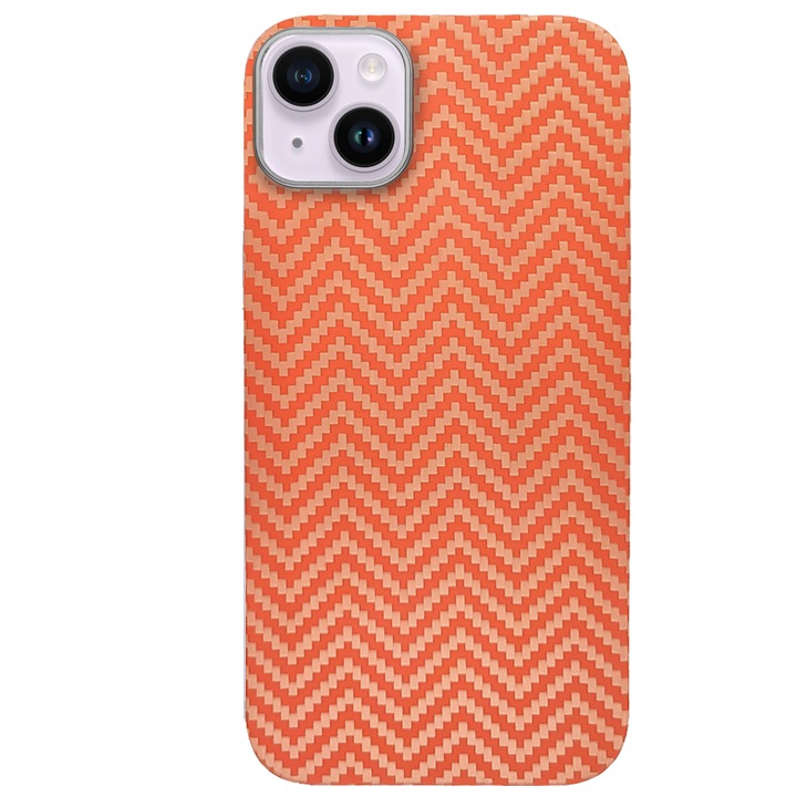 Husa fibra de carbon SILKASE pentru Apple iPhone 14 Plus, portocaliu