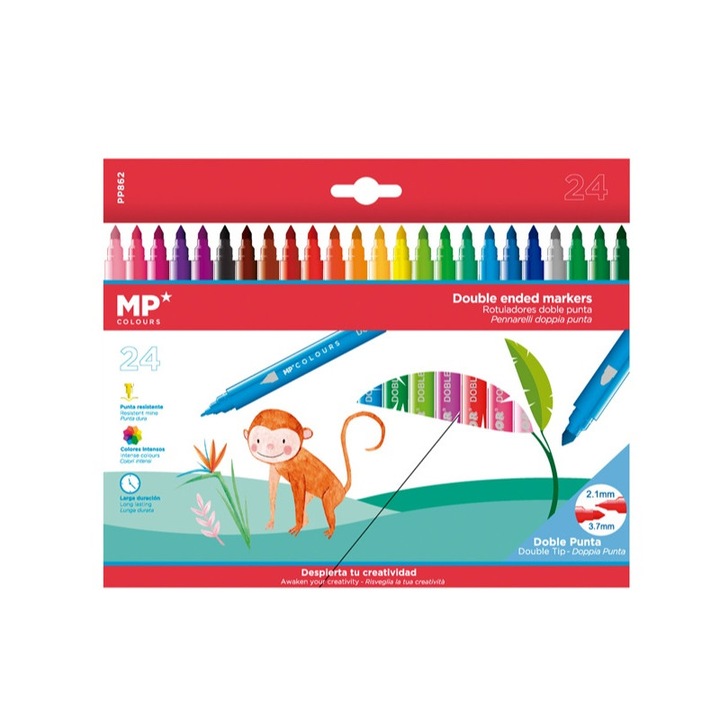 Set carioci colorate cu varf dublu, MP, PP862, 2.1/3.7 mm, 24 bucati