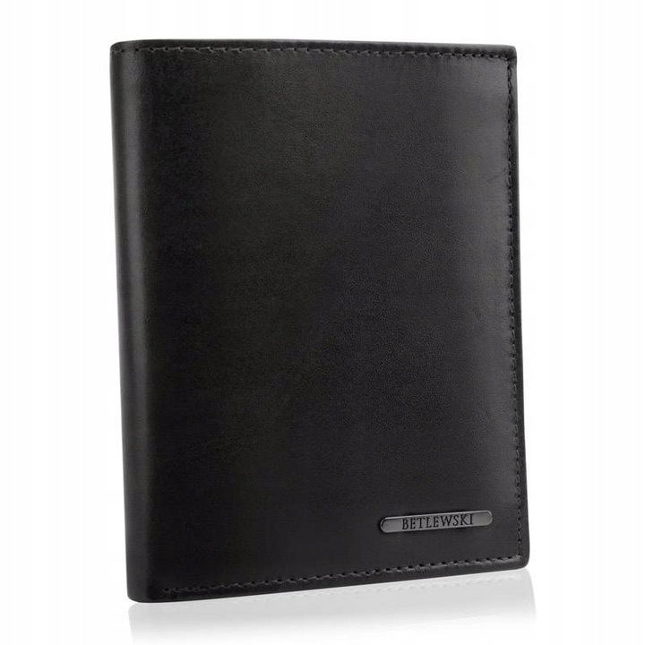 Portofel barbati, Betlewski, Piele naturala, 12.5 x 10 x 1.5 cm, Negru