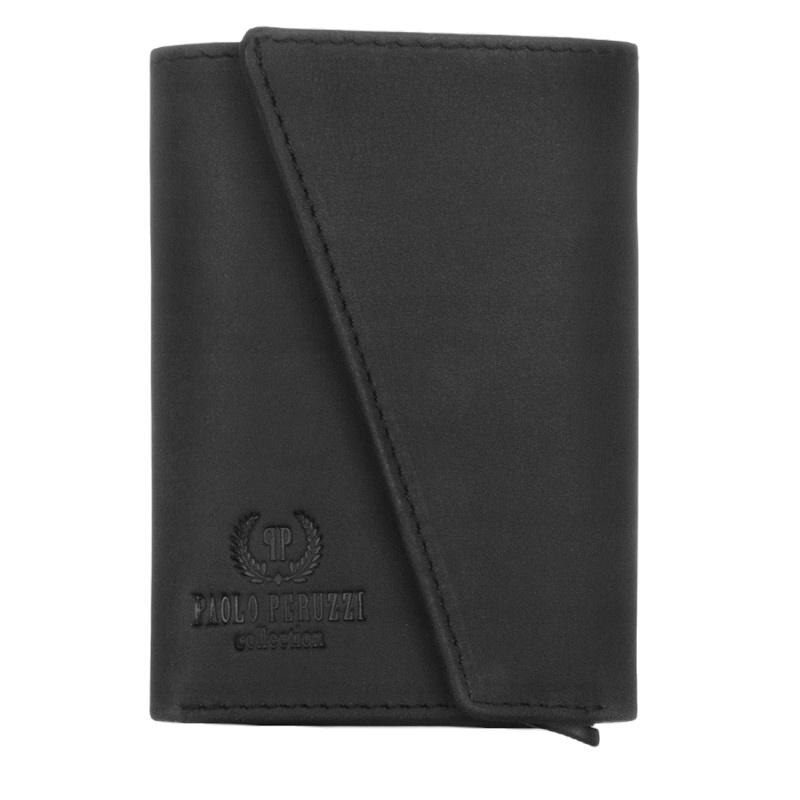 Portofel barbati, Paolo Peruzzi, Piele naturala, 10 x 6.5 x 2 cm, Negru