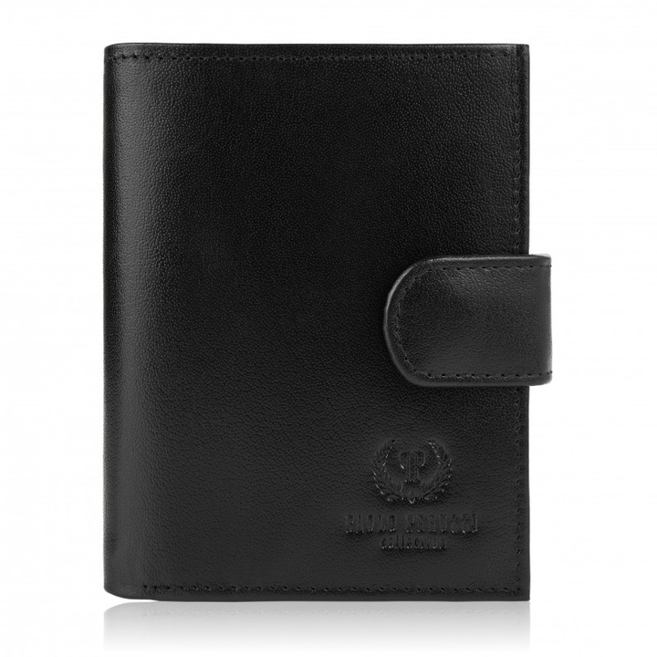Portofel barbati, Paolo Peruzzi, Piele naturala, 13 x 11 x 3 cm, Negru