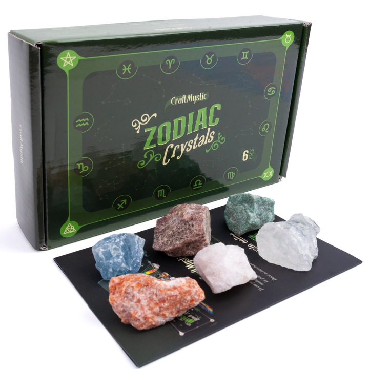 Készlet természetes kristályokkal a Bika jegyhez, gyógyító kristályokkal csillagjegyekkel, horoszkóp, asztrológia