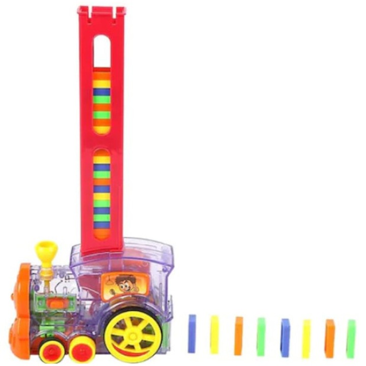Tren Domino muzical, electric, 50 de piese, efecte luminoase, Multicolor