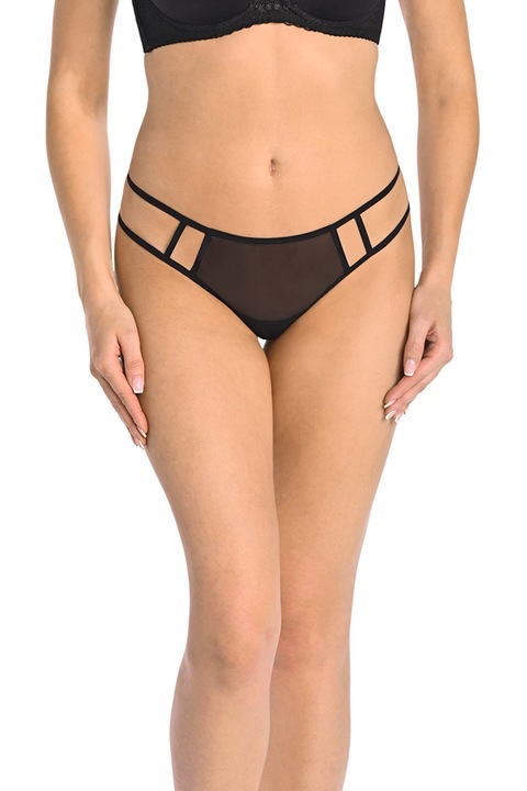 Chiloti tanga de dama din plasa cu bretele, Gabbie, Teyli, Negru