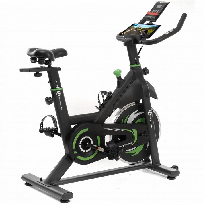 Bicicleta indoor cycling FitTronic® SB2000, Volanta 6 kg, Greutate suportata 120kg, Kinomap, Zwift, z-sport, Display cu afisaj multiplu