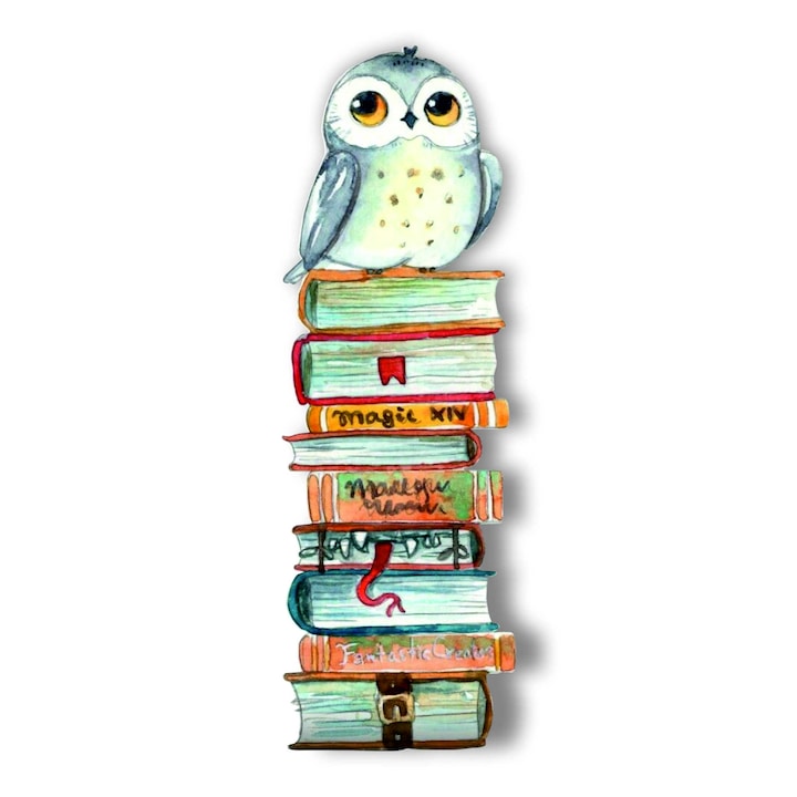 Semn de carte din lemn Owl, multicolor, 15 cm