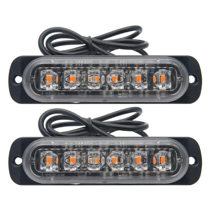 Set 2 x Stroboscop 6 led lumini de avertizare pentru platforma, ATV, Tractor, Jeep, Off Road