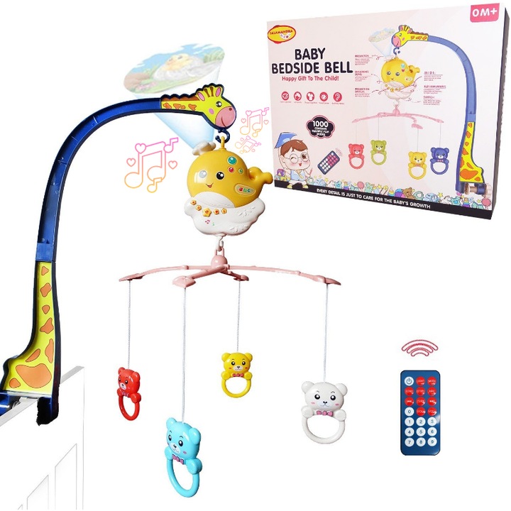 Carusel Patut cu Proiector, Telecomanda, Lumini si Sunete, Salamandra Kids