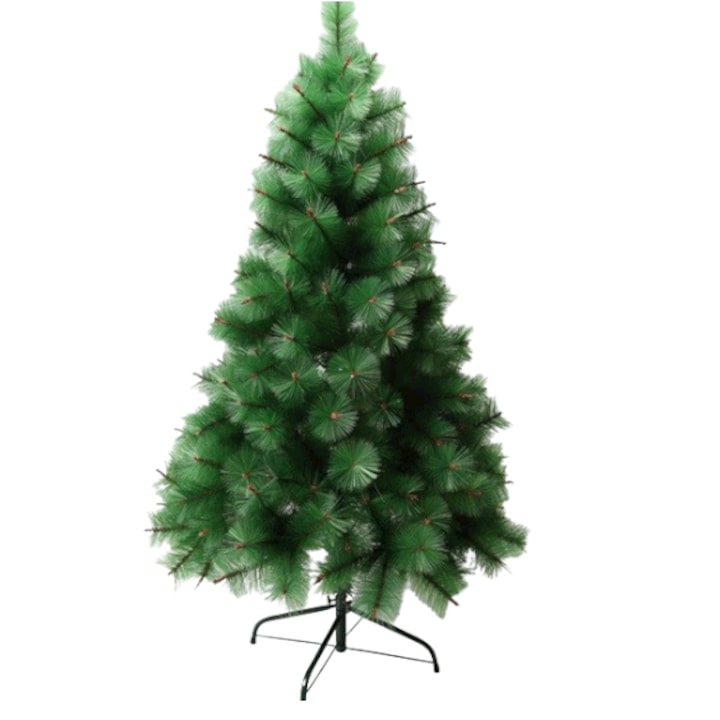Коледна елха от изкуствен бор, класическа, за вътрешна/външна употреба, височина 150 см, зелена, включена метална опора