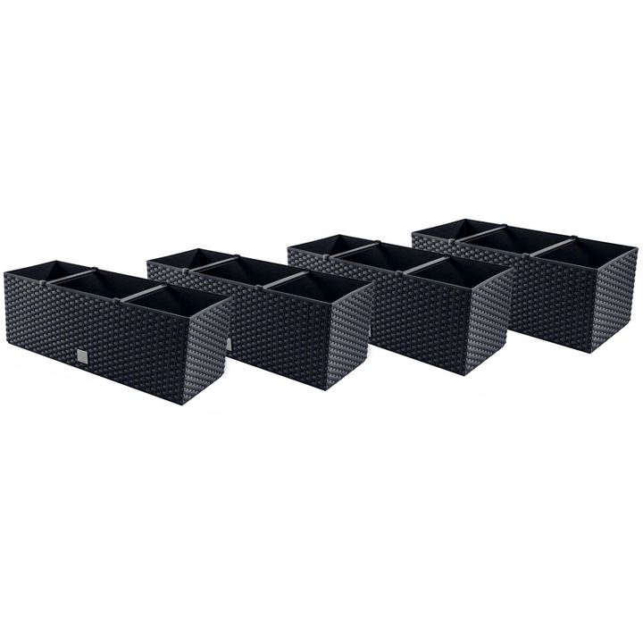 Set 4 x Ghiveci flori, Prosperplast, Plastic, 51.4 x 19.2 x 18.6 cm, Negru
