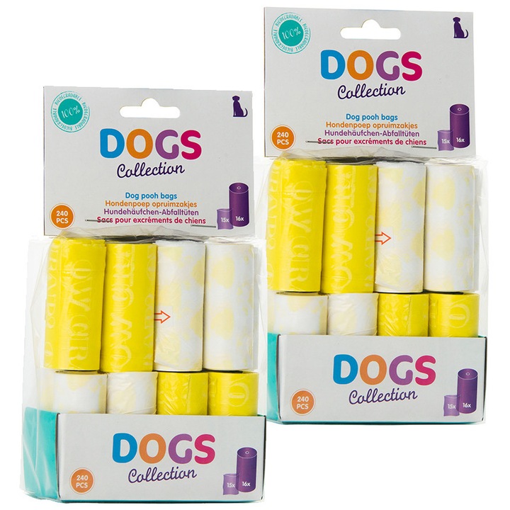 Set 480 Pungi igienice pentru caini, Dogs Collection, Plastic, Alb/Galben