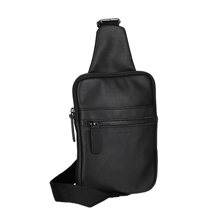 Férfi táska, Wojewodzic, Bőr, 21x15x1.5cm, Fekete